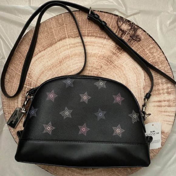 COACH Black Dome Crossbody with Multi Dot Star Print - Picture 2 of 6